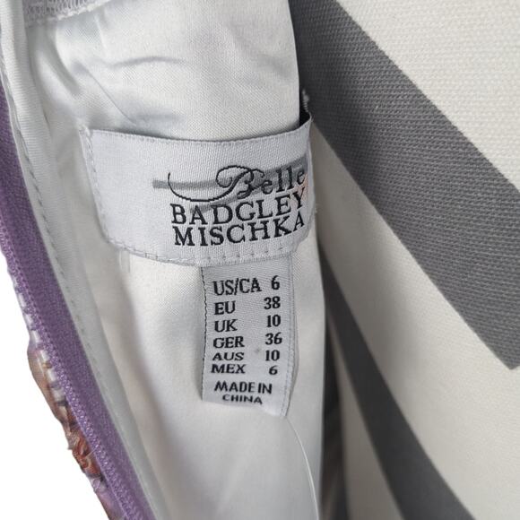 BADGLEY MISCHKA BELLE Nadia Dress Floral Sleeveless A-line Cocktail Lilac Size 6 - Picture 3 of 15